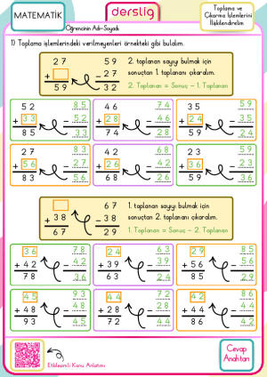 2. Sınıf Toplama ve Çıkarma İşlemlerini İlişkilendirelim Cevap Anahtarı