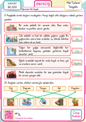 1. Sınıf Afet Türlerini Tanıyalım Cevap Anahtarı