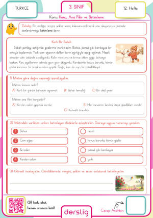 3. Sınıf 12. Hafta Ödevi Cevap Anahtarı