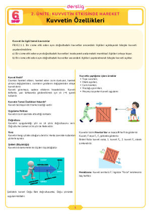 6.Sınıf 2.Tema 1.Konu (Kuvvetin Özellikleri) Çalışma Kağıdı Cevap Anahtarı