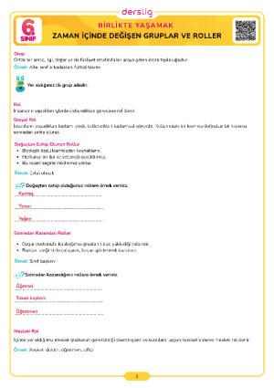 6.Sınıf 1.Tema 1.Konu (Birlikte Yaşam) Zaman İçinde Değişen Gruplar ve Roller Cevap Anahtarı