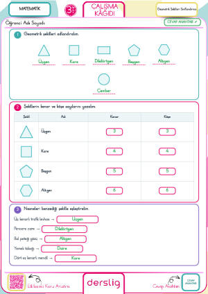3. Sınıf Geometrik Şekilleri Sınıflandırma Cevap Anahtarı