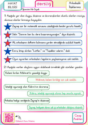 2. Sınıf Arkadaşlık İlişkilerimiz Cevap Anahtarı