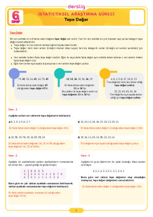 6.Sınıf 2.Tema 7.Konu (Tepe Değer) Çalışma Kağıdı Cevap Anahtarı