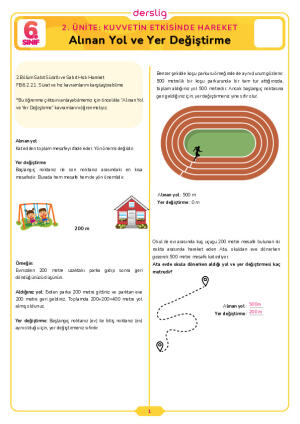 6.Sınıf 2.Tema 4.Konu (Alınan Yol ve Yer Değiştirme) Çalışma Kağıdı Cevap Anahtarı