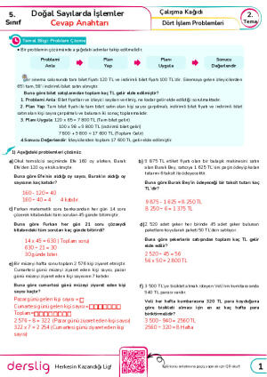 Dört İşlem Problemleri Cevap Anahtarı 5.sınıf