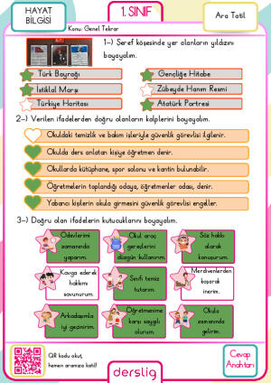 1. sınıf kasım ara tatil cevap anahtarı