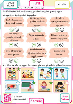 1. sınıf 6. hafta Cevap Anahtarı