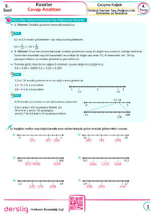 5. Sınıf 4. Tema 11. Konu Özeti Ondalık Sayıları Sayı Doğrusunda Gösterme ve Sıralama Cevap Anahtarı