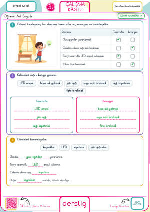 3. Sınıf Elektrik Tasarrufu ve Sürdürülebilirlik Çalışma Kağıdı-Cevap Anahtarı.pdf
