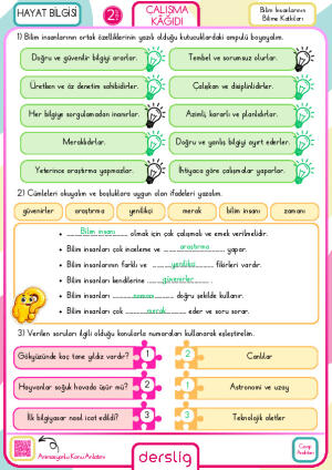 Bilim İnsanlarının Bilime Katkıları Cevap Anahtarı