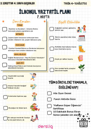 Yaz Tatil Planı 7. Hafta-3. Sınıf