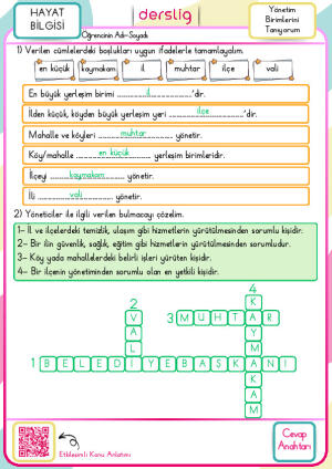 2. Sınıf Yönetim Birimlerini Tanıyorum Cevap Anahtarı