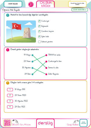 3. Sınıf Mustafa Kemal Atatürk’ün Kişilik Özellikleri Cevap Anahtarı
