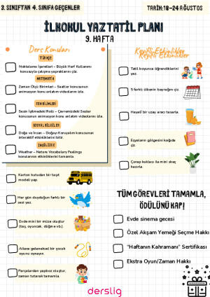 Yaz Tatil Planı 9. Hafta 3. Sınıf