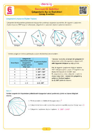 5.Tema Geometrik Şekiller (Çokgenlerin Açı ve Özellikleri) Çalışma Kağıdı Cevap Anahtarı