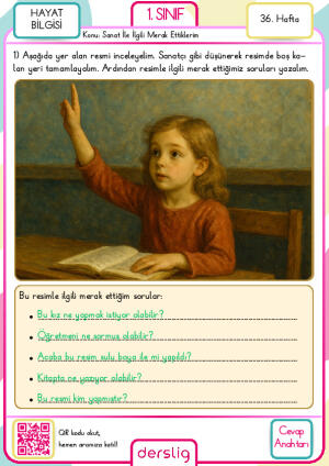 1. Sınıf 36. Hafta Ödevi Cevap Anahtarı