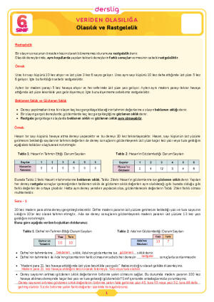 6.Sınıf 4.Tema 2.Konu (Olasılık ve Rastgelelik) Çalışma Kağıdı Cevap Anahtarı