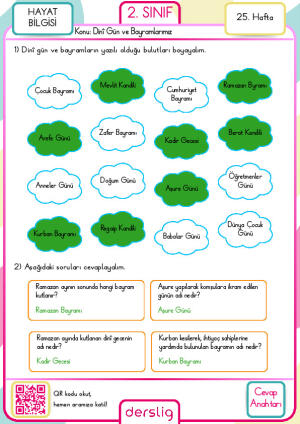 2. Sınıf 25. Hafta Cevap Anahtarı