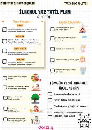 Yaz Tatil Planı 2. sınıf