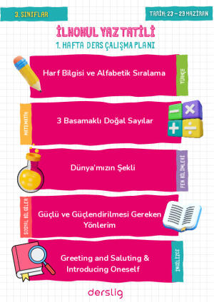 3. Sınıf Yaz Tatili Çalışma Planı