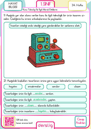 1. Sınıf 34. Hafta Cevap Anahtarı