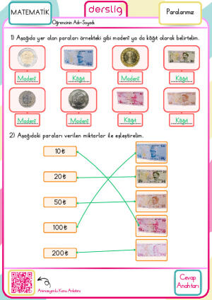 1. Sınıf Paralarımız Cevap Anahtarı