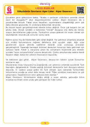 6. Tema Lider Ruhlar Gökyüzünün Sınırlarını Aşan Lider:  Alper Gezeravcı Okuma Metni