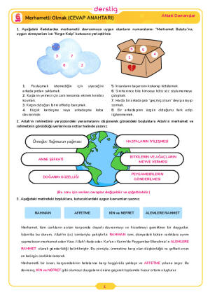 6.Sınıf 3.Tema 2.Konu (Merhametli Olmak) Çalışma Kağıdı Cevap Anahtarı