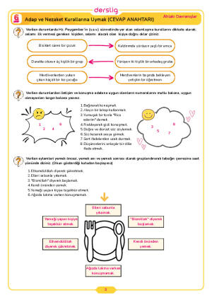 6.Sınıf 3.Tema 3.Konu (Adap ve Nezaket Kurallarına Uymak) Çalışma Kağıdı Cevap Anahtarı