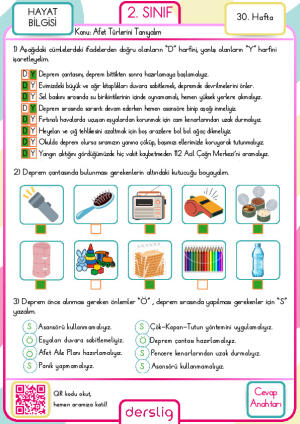 2. Sınıf 30. Hafta Cevap Anahtarı