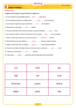 6.Sınıf 2.Tema 6.Konu (Ülkemizin Coğrafi Özellikleri) Çalışma Kağıdı Cevap Anahtarı