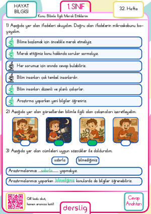 1. Sınıf 32. Hafta Ödevi cevap anahtarı