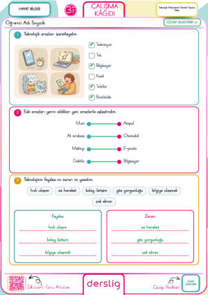 3. Sınıf Teknolojik Gelişmelerin Günlük Yaşama Etkisi Cevap Anahtarı