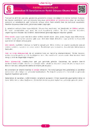 6. Sınıf 3.Tema Geleneksel El Sanatlarımızın Renkli Dünyası Okuma Metni