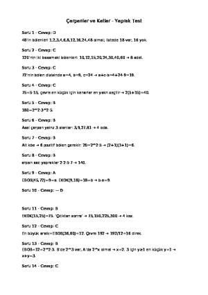 8.Sınıf Yarıyıl Tatili Fasikülü Cevap Anahtarı
