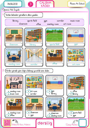 3. sınıf Derslig Places At School Çalışma Kağıdı cevap anahtarı