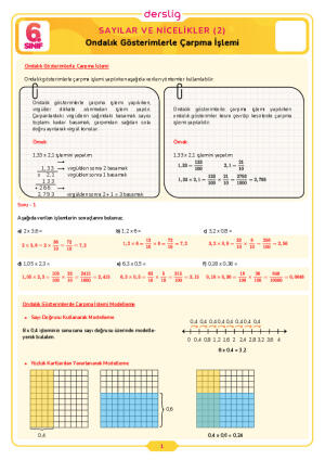 6.Sınıf 3.Tema 10.Konu (Ondalık Gösterimlerle Çarpma İşlemi) Çalışma Kağıdı Cevap Anahtarı