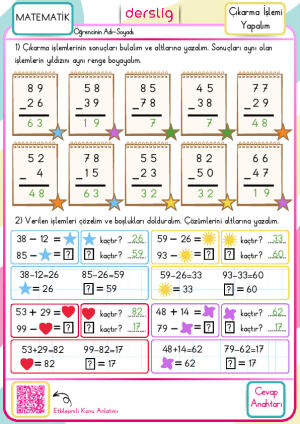 2. Sınıf Çıkarma İşlemi Yapalım Cevap Anahtarı