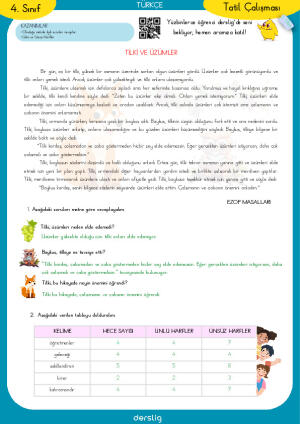 4. Sınıf Yarıyıl Tatil Çalışması Cevap Anahtarı