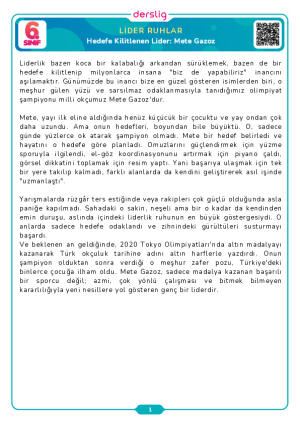 6. Tema Lider Ruhlar Hedefe Kilitlenen Lider: Mete Gazoz Okuma Metni