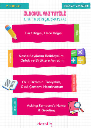 2. Sınıf Yaz Tatili Çalışma Planı