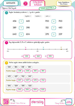 3. Sınıf Sayıları Büyüklüklerine Göre Sıralama Çalışma Kağıdı-Cevap Anahtarı.pdf