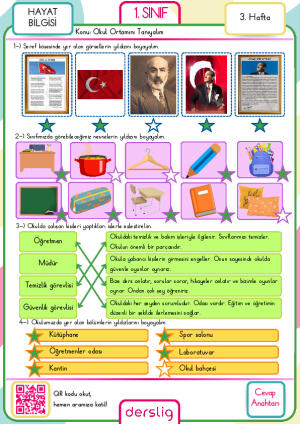 1. sınıf 3.hafta ödevi cevap anahtarı