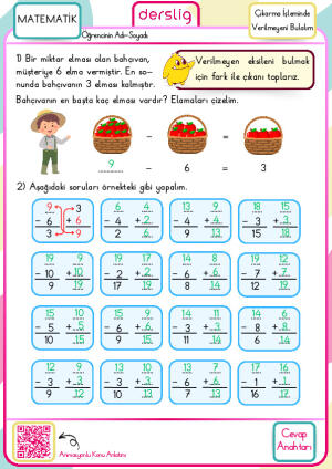 1. Sınıf Çıkarma İşleminde Verilmeyeni Bulalım Cevap Anahtarı