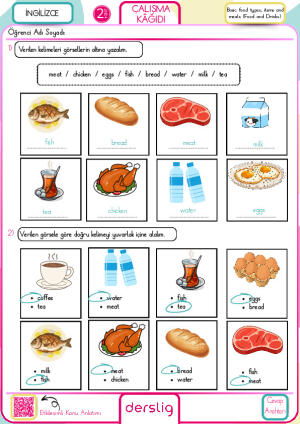2 sınıf Basic food types, items and meals (Food and Drinks) Çalışma Kağıdı cevap anahtarı.pdf