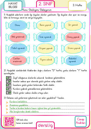 2. Sınıf 3. Hafta Ödevi Cevap Anahtarı