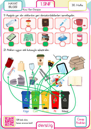1. Sınıf 30. Hafta ödevi cevap anahtarı