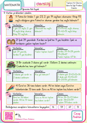2. Sınıf Toplama Ve Çıkarma İşlemi İle İlgili Problem Çözelim Cevap Anahtarı