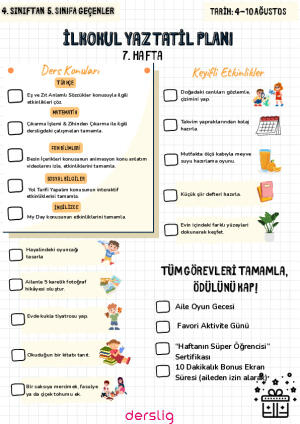 Yaz Tatil Planı 7. Hafta-4. Sınıf